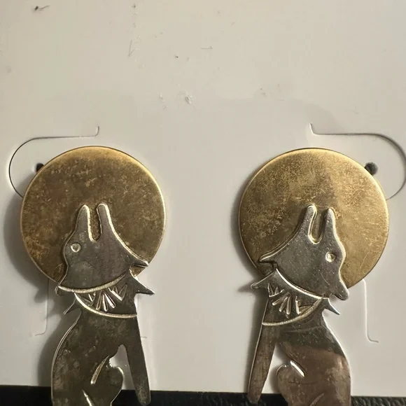 Vintage Sterling Wolf/Moon Earrings - Picture 3 of 5